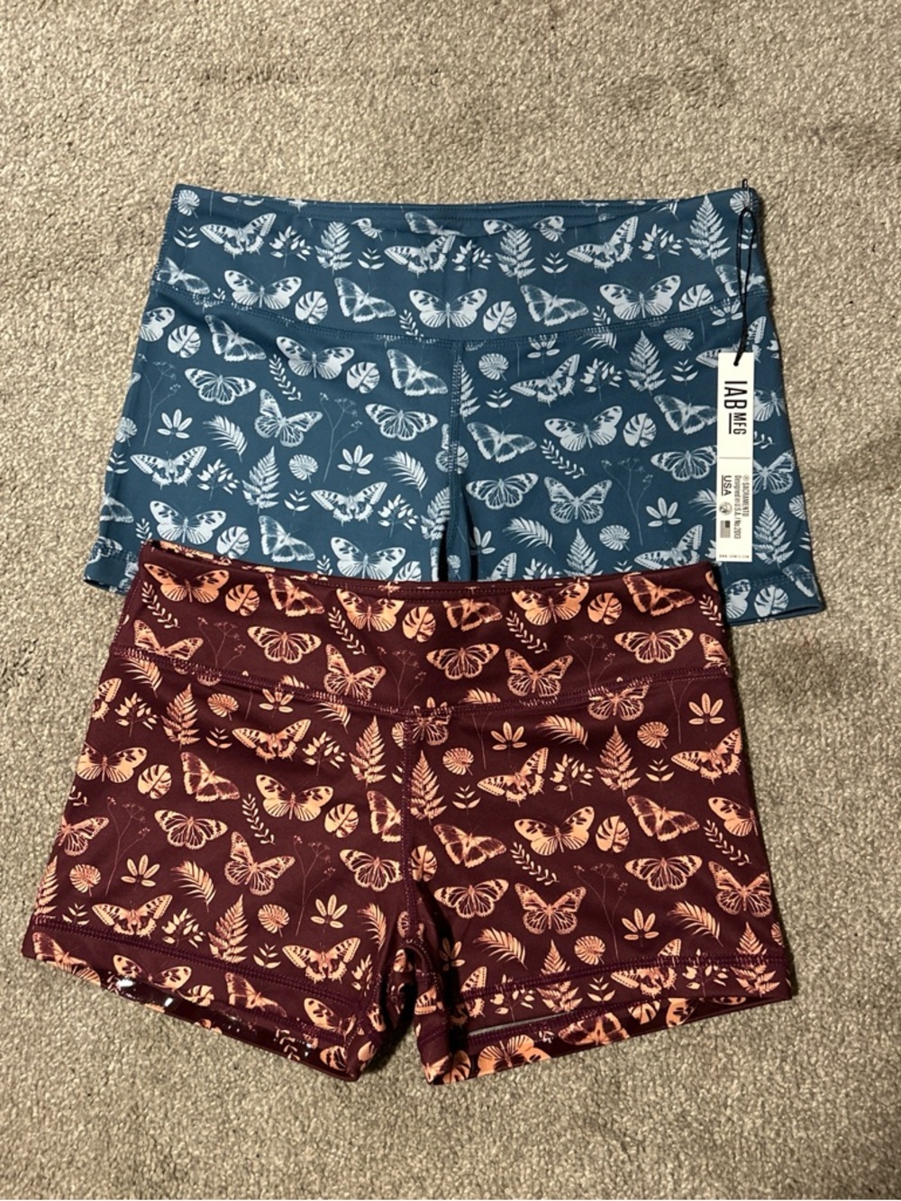 Women's IAB mfg Butterfly Print no rise shorts - Blue & Burgundy
